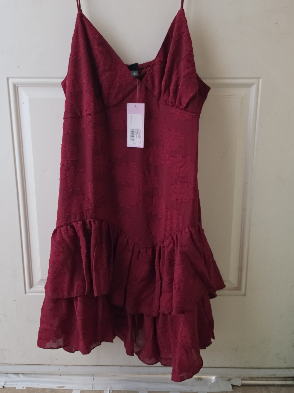 wild fable Deep Red/Burgundy Ruffled Spaghetti-Strap Dress